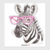 Zebra mit rosa Brillen, kundenspezifisch geschnitt Aufkleber (Blatt)