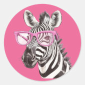 Zebra mit rosa Brillenaufkleber Runder Aufkleber (Vorderseite)