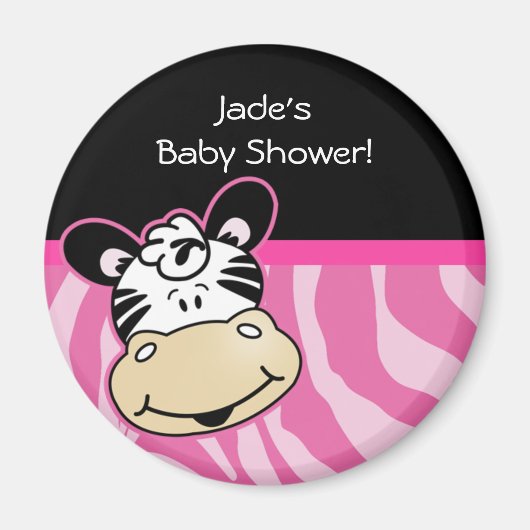 Zebra mit rosa Zebra Streifen Baby Dusche Gefallen Magnet (Vorne)