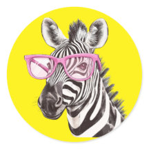 Zebra mit rosafarbener Brille Gelber Hintergrundau