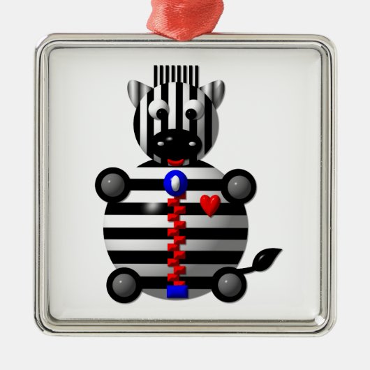 Zebra mit Zipper Silbernes Ornament (Vorne)