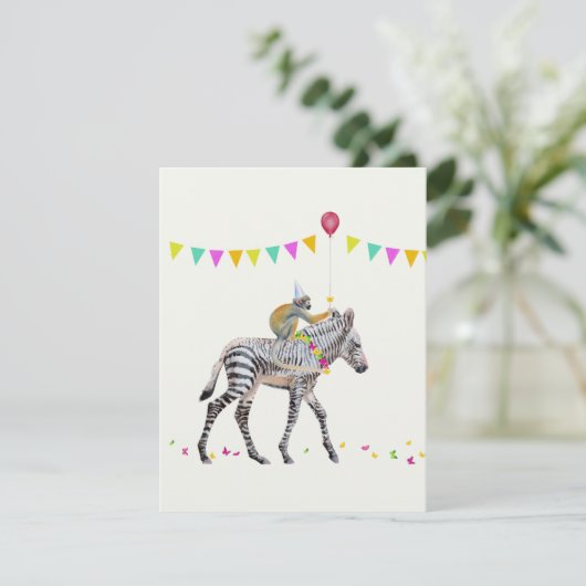 Zebra Monkey balloon party Antwoordkaart RSVP Karte (Stehend Vorderseite)