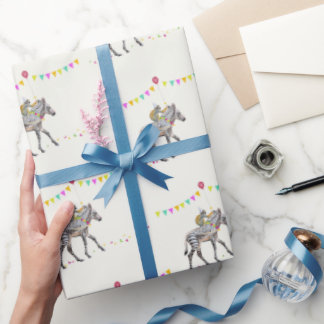 Zebra Monkey Balloon Party gift wrapping paper Geschenkpapier