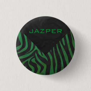 Zebra Monogram Black and Green Print Button