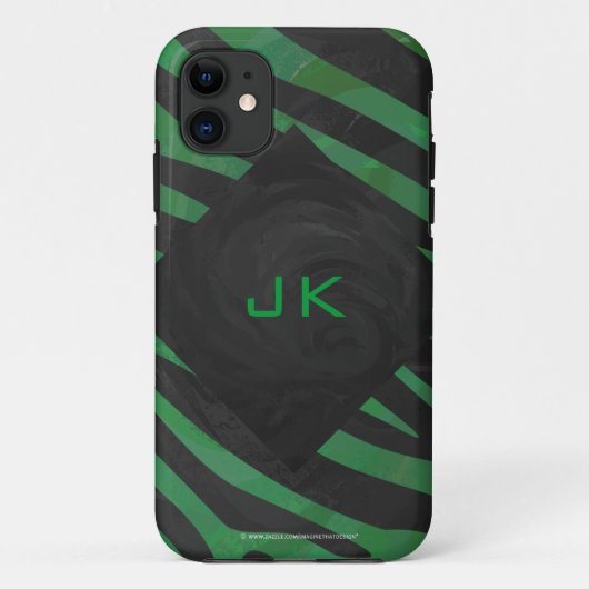 Zebra Monogram Black and Green Print Case-Mate iPhone Hülle (Rückseite)