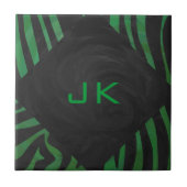 Zebra Monogram Black and Green Print Fliese (Vorderseite)