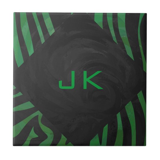 Zebra Monogram Black and Green Print Fliese (Vorderseite)
