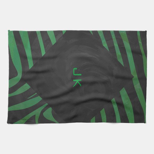 Zebra Monogram Black and Green Print Geschirrtuch (Horizontal)