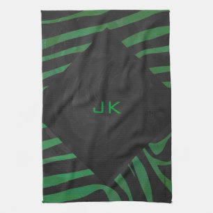 Zebra Monogram Black and Green Print Geschirrtuch