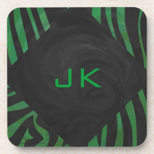 Zebra Monogram Black and Green Print Getränkeuntersetzer