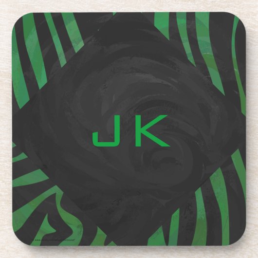 Zebra Monogram Black and Green Print Getränkeuntersetzer (Vorderseite)