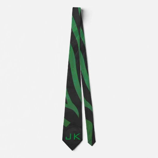 Zebra Monogram Black and Green Print Krawatte (Vorderseite)