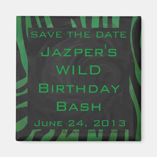 Zebra Monogram Black and Green Print Magnet (Vorne)