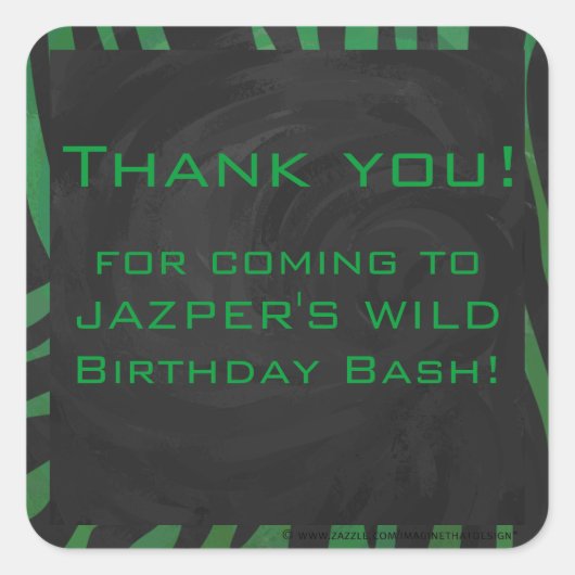 Zebra Monogram Black and Green Print Quadratischer Aufkleber (Vorderseite)