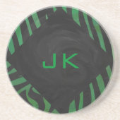Zebra Monogram Black and Green Print Sandstein Untersetzer (Vorne)