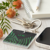 Zebra Monogram Black and Green Print Schlüsselanhänger (Vorderseite rechts)