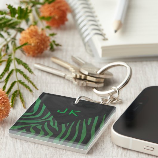 Zebra Monogram Black and Green Print Schlüsselanhänger (Vorderseite rechts)