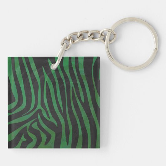 Zebra Monogram Black and Green Print Schlüsselanhänger (Rückseite)