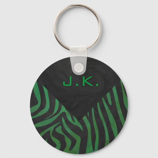 Zebra Monogram Black and Green Print Schlüsselanhänger (Vorderseite)