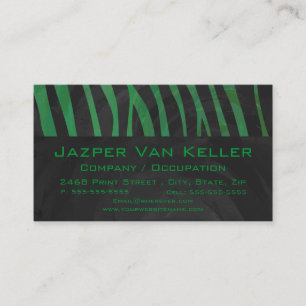 Zebra Monogram Black and Green Print Visitenkarte