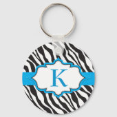 Zebra Monogram Blue Ribbon Schlüsselanhänger (Vorderseite)