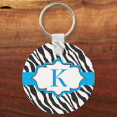 Zebra Monogram Blue Ribbon Schlüsselanhänger (Vorderseite)