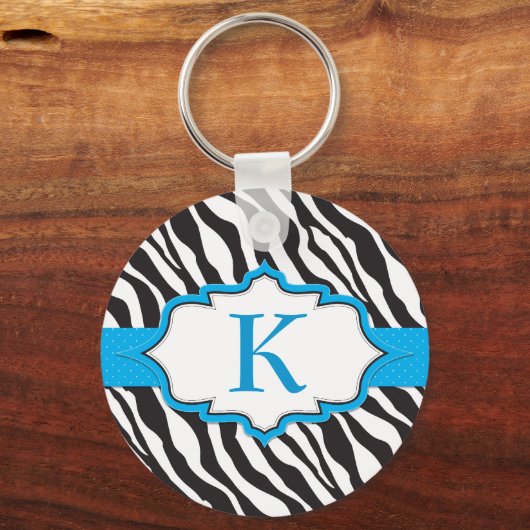 Zebra Monogram Blue Ribbon Schlüsselanhänger (Vorderseite)