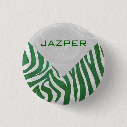 Zebra Monogram, Grün und Weiß Button (Vorderseite)