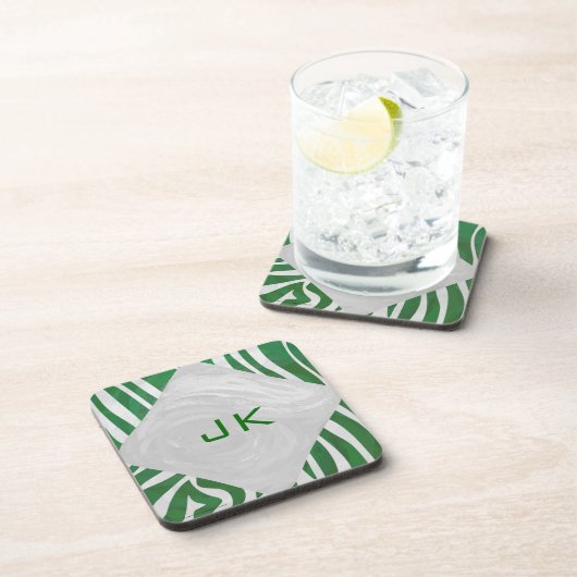 Zebra Monogram, Grün und Weiß Getränkeuntersetzer (Rechte Seite)