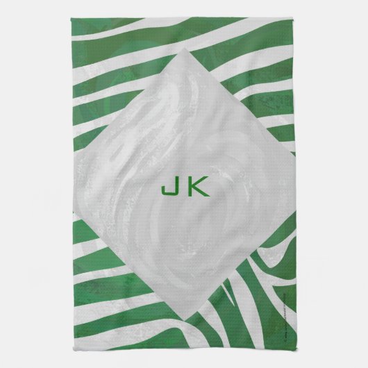 Zebra Monogram, Grün und Weiß Handtuch (Vertikal)