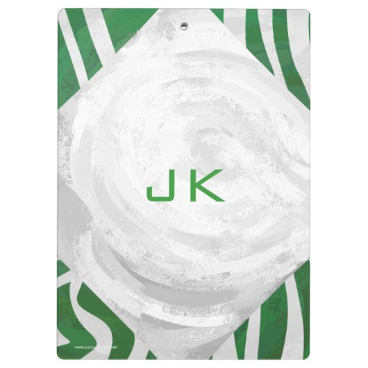 Zebra Monogram, Grün und Weiß Klemmbrett (Rückseite)
