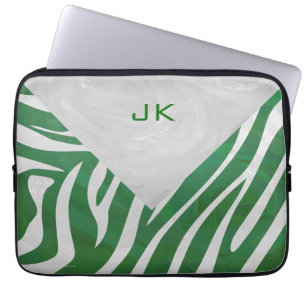 Zebra Monogram, Grün und Weiß Laptopschutzhülle