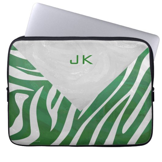 Zebra Monogram, Grün und Weiß Laptopschutzhülle (Vorderseite)
