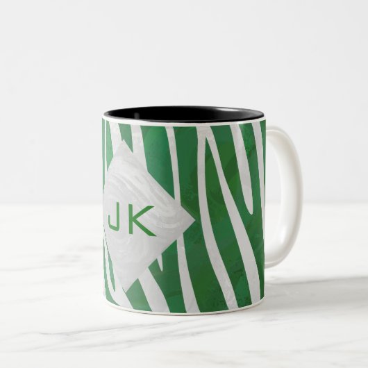 Zebra Monogram, Grün und Weiß Zweifarbige Tasse (VorderseiteRechts)