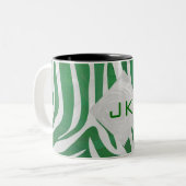 Zebra Monogram, Grün und Weiß Zweifarbige Tasse (Vorderseite Links)
