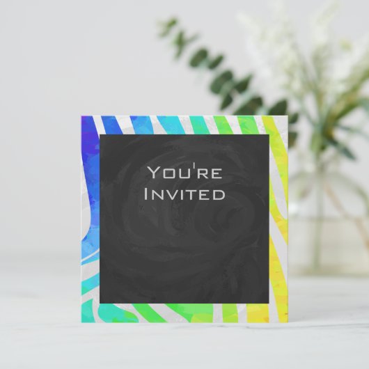 Zebra Monogram Rainbow and White Print Einladung (Stehend Vorderseite)