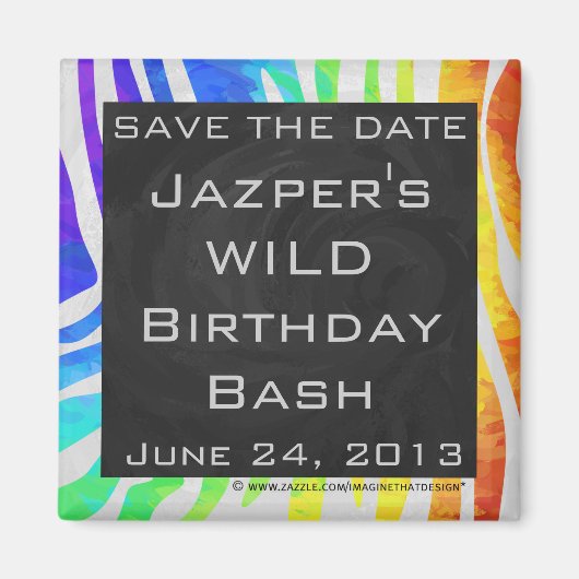 Zebra Monogram Rainbow and White Print Magnet (Vorne)