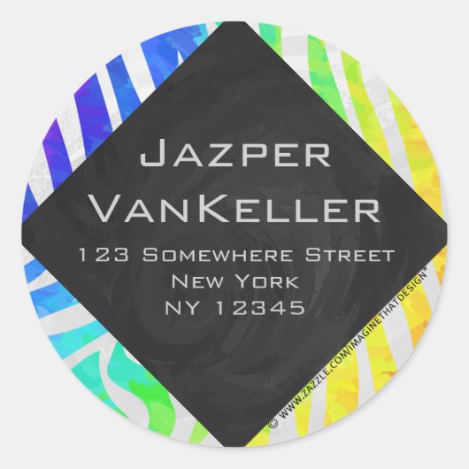 Zebra Monogram Rainbow and White Print Runder Aufkleber (Vorderseite)