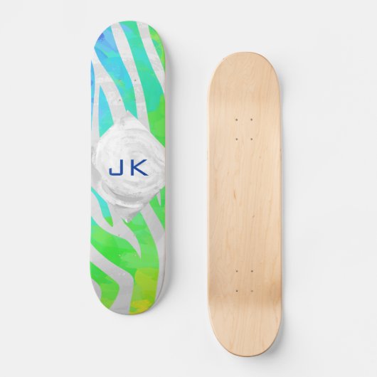 Zebra Monogram Rainbow and White Print Skateboard (Vorderseite)