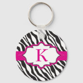 Zebra Monogram Rosa Ribbon Schlüsselanhänger (Vorderseite)