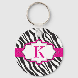 Zebra Monogram Rosa Ribbon Schlüsselanhänger