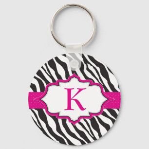 Zebra Monogram Rosa Ribbon Schlüsselanhänger