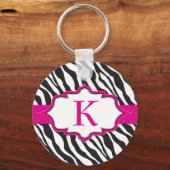 Zebra Monogram Rosa Ribbon Schlüsselanhänger (Vorderseite)