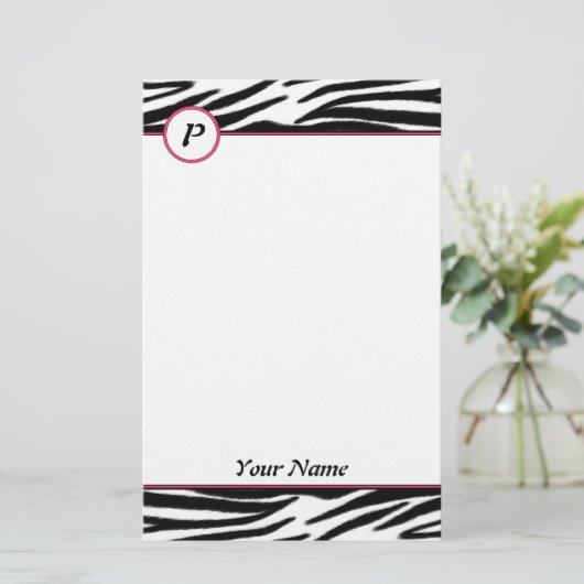 Zebra-Monogramm-Briefpapier Briefpapier (Stehend Vorderseite)
