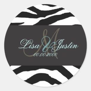 Zebra-Monogramm-Hochzeitsticker Runder Aufkleber