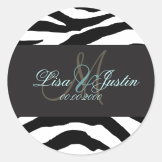 Zebra-Monogramm-Hochzeitsticker Runder Aufkleber