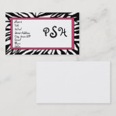 Zebra-Monogramm-Karte Visitenkarte (Vorne/Hinten)