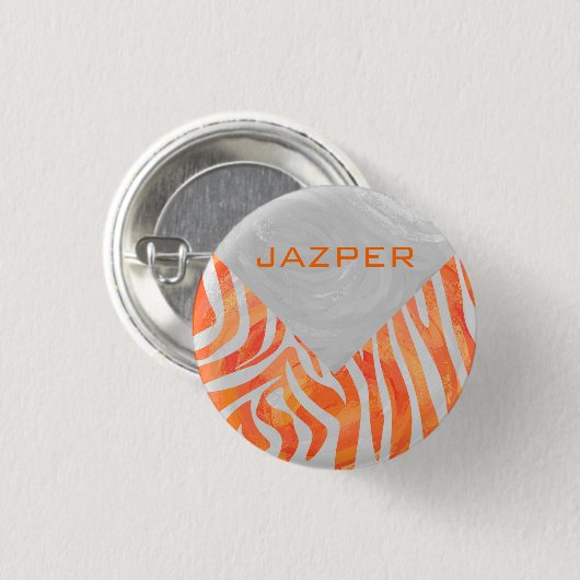 Zebra Monogramm Orange und Weiß Button (Vorne & Hinten)