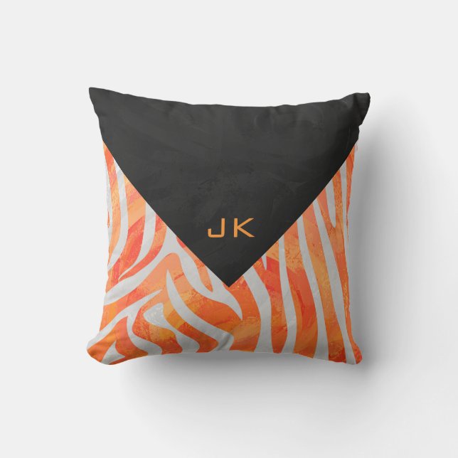 Zebra Monogramm Orange und Weiß Kissen (Vorderseite)