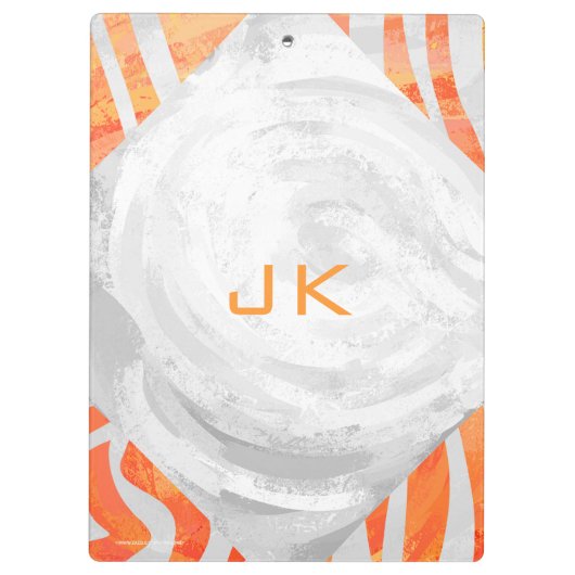Zebra Monogramm Orange und Weiß Klemmbrett (Rückseite)
